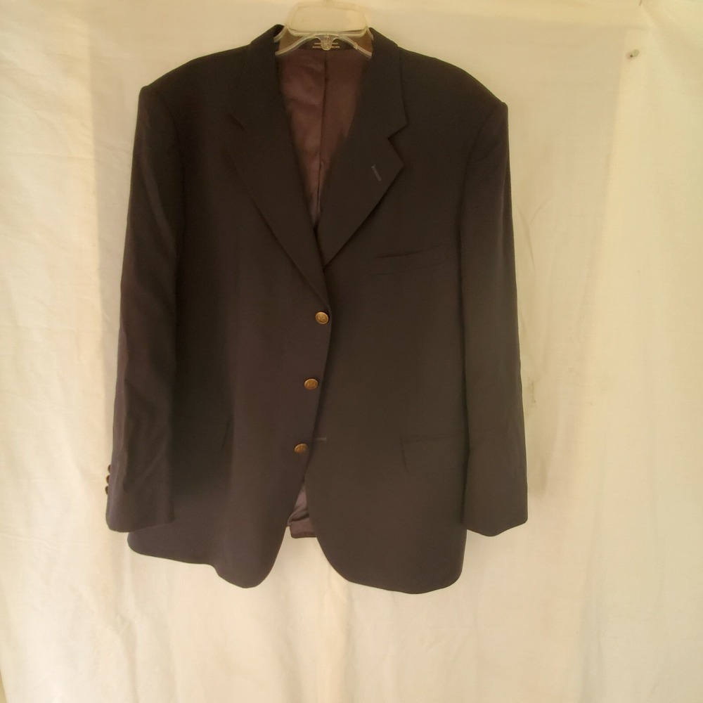 Stafford Traveler Plus Solid Black Worsted Wool Suit Jacket 44 S excellent condi